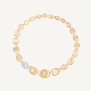 18K Yellow Gold Petal Necklace with Diamond Station, 16.5"