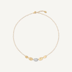 18K Yellow Gold Halfsie Petal Necklace with DIamonds, 16.5"-18"