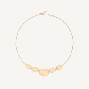 18K Yellow Gold Petal Halfsie Necklace with Diamonds, 16.5"
