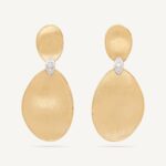 18K Yellow Gold Petal Earrings with Diamonds, 2.2"