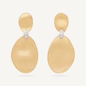 18K Yellow Gold Petal Earrings with Diamonds, 2.2"