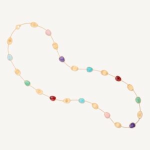18K Yellow Gold Gemstone and Petal Necklace, 36"