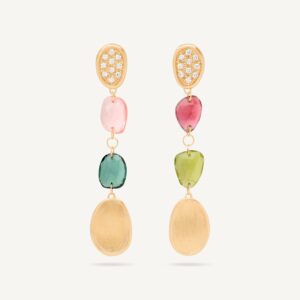 18K Yellow Gold Tourmaline Earrings with Diamonds, 1.9"