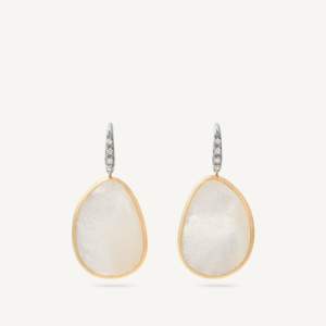 18K Yellow Gold Mother of Pearl Earrings with Diamonds, 1.25"