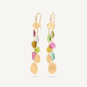 18K Yellow Gold Tourmaline Earrings with Diamonds, 2.7"