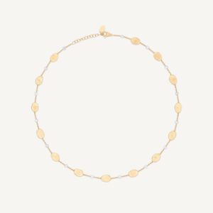 18K Yellow Gold Small Petal Necklace with Diamonds, 16.5"-18'