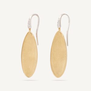 18K Yellow Gold Petal Earrings with Diamonds. 1.6"