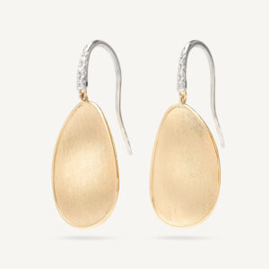 18K Yellow Gold Petal Earrings with Diamonds, 1.25"