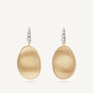 18K Yellow Gold Petal Earrings with Diamonds, 1.2"