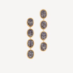 18K Yellow Gold Sapphire Petal Earrings, 2.1"