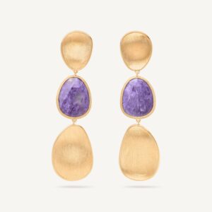 18K Yellow Gold Charoite Earrings, 2.2"