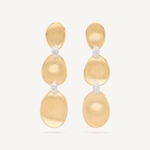 18K Yellow Gold Petal Earrings with Diamonds, 2"