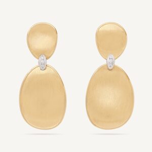 18K Yellow Gold Petal Earrings with Diamonds, 1.7"