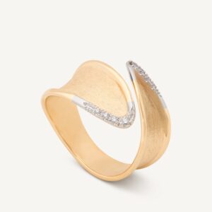 18K Yellow Gold Wrap Ring with Diamonds, Slim Profile
