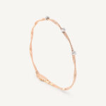 18K Rose Gold Coil Bangle with Diamond Stations, 2mm