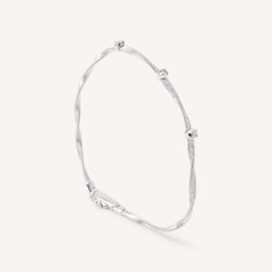 18K White Gold Coil Bangle with Diamond Stations, 2mm