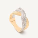 18K Yellow Gold Diamond Crossover Two Row Coil Ring