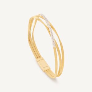 18K Yellow Gold Three Strand Coil Bracelet with Diamond Bar, 7"