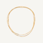 18K Yellow Gold Three Strand Coil Necklace with Diamond Bar, 16.5"