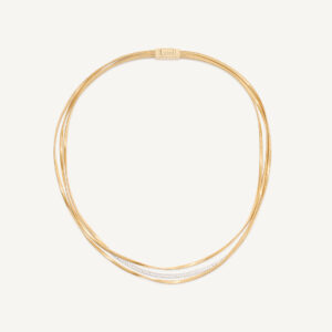 18K Yellow Gold Three Strand Coil Necklace with Diamond Bar, 16.5"