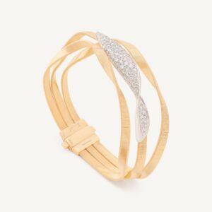 18K Yellow Gold Diamond Crossover Three Row Coil Bracelet, 7.25"