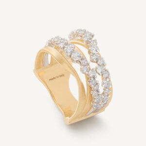 18K Yellow Gold Diamond Five Row Coil Ring
