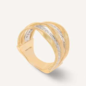 18K Yellow Gold Five Row Ring with Diamonds