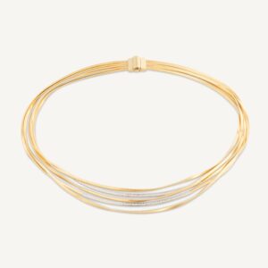 18K Yellow Gold Five Strand Coil Necklace with Diamond Bars, 16.5"