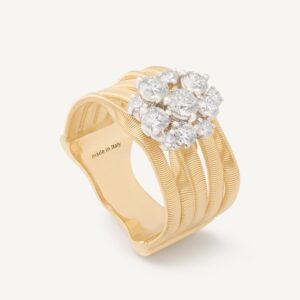 18K Yellow Gold Five Row Ring with Diamond Cluster