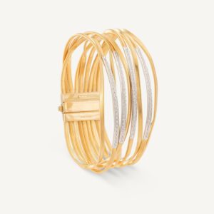 18K Yellow Gold Nine Strand Bangle with Diamonds