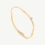 18K Yellow Gold Coil Bangle a Diamond Station, 2mm
