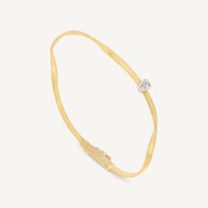 18K Yellow Gold Coil Bangle a Diamond Station, 2mm