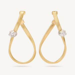 18K Yellow Gold Infinity Coil Hoops with Diamonds, 1.2"