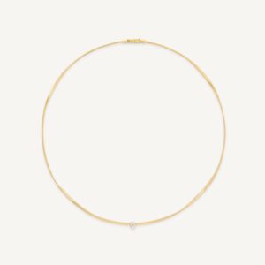 18K Yellow Gold Coil Necklace with Diamond Station, 16"