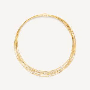 18K Yellow Gold Five Strand Coil Necklace with Diamond Stations, 16.5"
