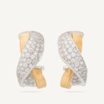 18K Yellow Gold Diamond Crossover Huggie Earrings, 0.9"