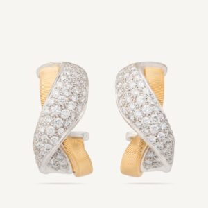 18K Yellow Gold Diamond Crossover Huggie Earrings, 0.9"