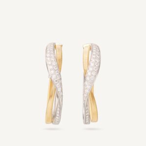 18K Yellow Gold Diamond Crossover Hoop Earrings, 1.2"