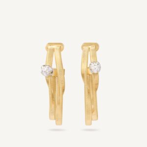 18K Yellow Gold Coil Hoops with Diamond Stations, 1"