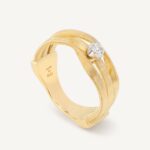 18K Yellow Gold Three Row Coil Ring with Diamond Station
