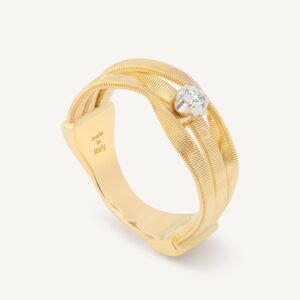 18K Yellow Gold Three Row Coil Ring with Diamond Station