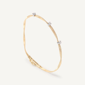 18K Yellow Gold Coil Bangle with Diamond Stations, 2mm
