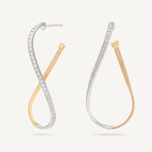 18K Yellow Gold Diamond Coil Hoops, 1.85"