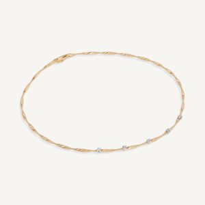 18K Yellow Gold Coil Necklace with Diamond Stations, 16"