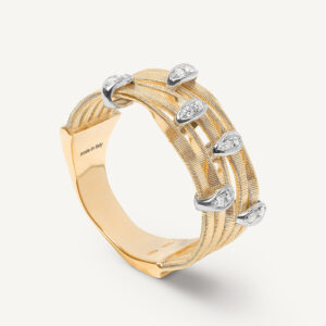 18K Yellow Gold Five Row Coil Ring with Diamond Stations