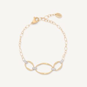 18K Yellow Gold Coil Bracelet with Diamonds, 6"-7.5"