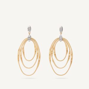 18K Yellow Gold Coil Earrings with Diamonds, 1.8"