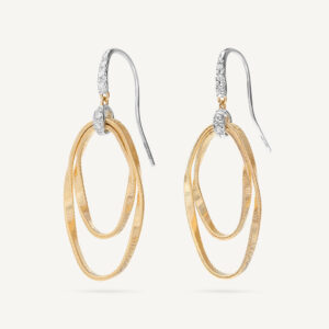 18K Yellow Gold Coil Earrings with Diamonds, 1.6"