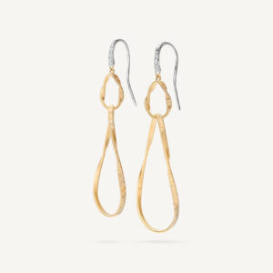 18K Yellow Gold Coil Earrings with Diamond Hook, 2.2"