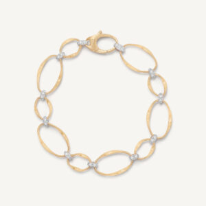 18K Yelloe Gold Flat Link Coil Bracelet with Diamonds, 7.5"